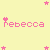 Pixelated pink text 'rebecca' with heart accents on yellow background, surrounded by scattered star icons in various configurations.