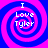 Four identical spiral patterns in blue and pink with white text reading "I Love Tyler" arranged in a
