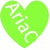 Three heart-shaped icons in green, blue, and pink with white text reading 'Ariac' on each.