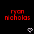 Red text 'ryan nicholas' appears above white pixelated symbols on a black background, with variations in symbol shapes across frames.