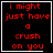 Four identical display red pixelated text on black backgrounds with white borders, each containing a small white symbol in the bottom-right corner