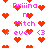 Pixelated icon with pink text and red hearts on white background, showing repeated text fragments and heart symbols in a scattered arrangement.