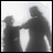 Two grayscale figures in motion, one extending an arm toward the other against a bright background, with text on the right side.