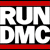 Black-and-white photo collage with red accents showing four individuals in a , overlaid with large white text reading RUN DMC