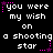 Pixelated text displays 'you were my wish on a shooting star' with pink stars and dotted lines, arranged in three against black background