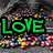 Green 'LOVE' text over colorful pixelated background with 'Skittle' text partially visible below.