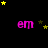 Black background with pink 'em' text and yellow/gold stars in motion across three