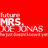 Red background with white pixelated text reading 'MRS. JOE JONAS' in a stylized font, with partial obscured text above and below.