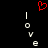Red pixelated heart above two vertical of white 'I love' text on black background