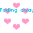 Pixelated pink hearts fade in and out over repeated blue text reading 'Fading away' on a white background.