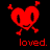 Four red pixelated heart-shaped cartoon characters with stick arms and legs, each displaying different facial expressions and text labels beneath them on a black background.