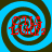 Four identical display red pixelated text over a blue and brown spiral background with subtle animation