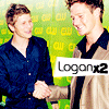 Two figures shake hands against a green background with yellow 'CW' patterns; text 'Loganx2' appears below them.