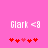 Pixelated pink background with white text 'Clark <8' and red heart symbols below, showing animation changes in heart positions.