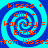 Four identical blue and cyan spiral-patterned with red pixelated text reading 'kisses + olly + kay-kay = BFFNA from kisses' arranged in a