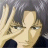 Pixelated anime-style character with light brown hair and dark eyes, wearing a dark blue shirt, making a hand gesture near the face against a gray background.