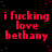 Red text on black background reads 'i fucking love bethany' in a pattern with scattered red dots