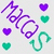 Pixelated text 'MALOOS' in purple, cyan, and pink with heart symbols in corresponding colors on a light background.