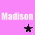 Pixelated 'Madison' text on pink background with star symbols; left side shows white text and dark star, right side shows black text and glowing star.