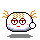 Pixelated character with white body, orange hair, red eyes, and red mouth in six sequential poses showing hand movements and eye expressions.