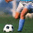 Animated soccer-themed icon showing a player's legs kicking a ball with text labels changing across frames.