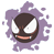 Four pixelated frames of a purple ghost-like Pokémon character with glowing eyes and a mischievous grin, arranged in a 2x2 contact sheet.