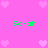 Pixelated pink background with repeating light pink hearts and green "Sarah" text in four quadrants.