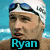 A split-screen image shows two swimmers with text labels and partial phrase below.