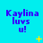 Blue background with repeated purple text 'Kaylina luvs u!' and scattered yellow star-like shapes in a pattern