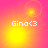 Pixelated text 'Gina<3' appears over a gradient background shifting between pink and yellow with glowing circular light effects.