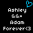Pixelated blue heart symbol above white text reading Ashley, 8&+, Adam, Forever<3 on black background.