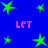 Blue background with green star shapes and pink text reading 'LET' in four positions.
