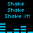 Blue pixelated text and audio waveforms on black background, repeating 'Shake Shake Shake it!' in two with animated waveform changes