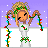Pixel art contact sheet showing a Christmas-themed animated icon with a female character holding string lights across five frames, plus text reading "Christmas Lights".