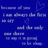 Static blue buddy icon with white pixelated text and faint heart symbols, conveying emotional support message.