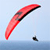 A static pixelated icon showing a red parachute with black trim against a light blue background, with a small dark figure below it on the horizon line.