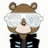 Pixelated cartoon bear wearing white goggles and a black jacket with white stripes on sleeves.