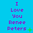 Blue background with purple text reading "I Love You Renee Peters" in three , some icons have green plus or cross symbols