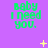 Green text 'baby i need you.' on purple background with yellow star-like shapes scattered across the