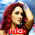 A woman with long red hair appears in multiple poses wearing different outfits including a bikini top and blue dress, with overlaid text labels.