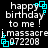 Pixelated text reads 'happy birthday to me!' with cyan square outlines, below which is 'j.massacre 072208' on a black background.