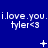 Blue background with repeated white text 'i.love.you. i.love.you. i.love.you.' and 'tyler<3' across three , plus animated symbols changing between frames