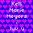 Pixelated icon with repeating text and heart pattern on blue background, showing identical static frames.