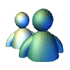 Two stylized figures with rounded heads and bodies, one in green-blue tones facing away left, the other in blue tones facing away right.
