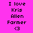 Pixelated text on a bright pink background reads 'I love Kris Allen Former <3' in two identical vertical