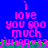 Blue background with pink text reading "i love you soo much" and "jillian*33jillian*33" in pixelated font, green horizontal line at bottom.