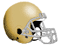 Pixelated static image of a football helmet with gold shell and silver face mask on white background.