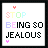 A 5x5 contact sheet of animated frames showing a pixel art icon with the text "STOP BEING SO JEALOUS" in various color schemes and small heart accents, displayed on a gray background.