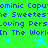 Green background with blue text repeating 'Capuominic Sweetest Loving Pers.oving In The World' and light blue stars.