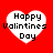 Four white heart-shaped icons with black text on a red background, each displaying 'Happy Valentines Day' in pixelated font.